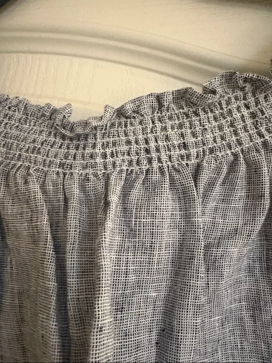 Joie Blue and White Grid Smocked Neck Top - Picture 4 of 5